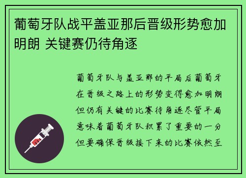 葡萄牙队战平盖亚那后晋级形势愈加明朗 关键赛仍待角逐